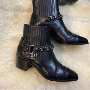 Chanel Cap Tote Booties With Chain CC Logo 36.5